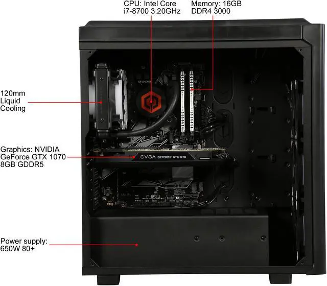 Alt view image 6 of 10 - CyberpowerPC Desktop Computer Gamer Panzer VR PRO 3325 Intel Core i7-8700 16GB DDR4 2TB HDD 120GB SSD GeForce GTX 1070 Windows 10 Home 64-Bit