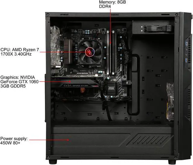 Alt view image 6 of 9 - CyberpowerPC Desktop Computer Gamer Master 2021 AMD Ryzen 7 1700X 8GB DDR4 1TB HDD GeForce GTX 1060 Windows 10 Home 64-Bit