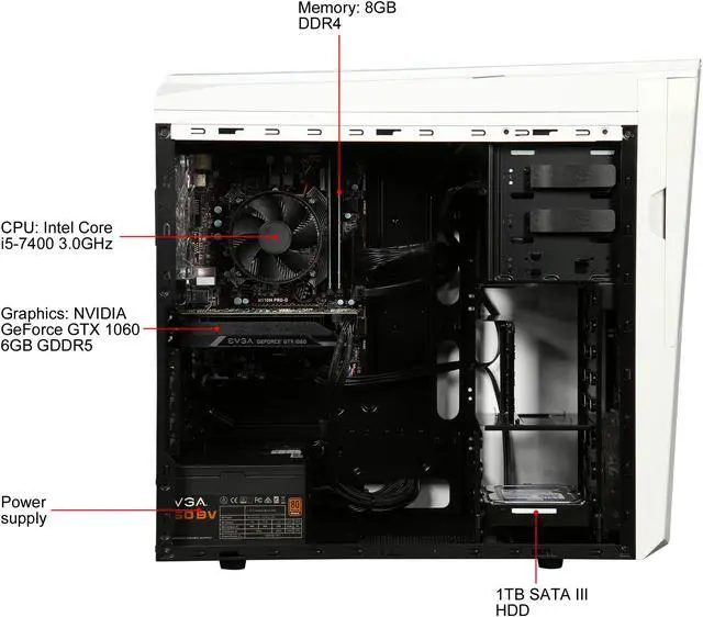 Alt view image 6 of 10 - CyberpowerPC Desktop Computer Gamer Xtreme S111W Intel Core i5-7400 8GB DDR4 1TB HDD GeForce GTX 1060 Windows 10 Home 64-Bit