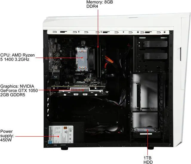 Alt view image 6 of 10 - CyberpowerPC Desktop Computer Gamer Master 2009W AMD Ryzen 5 1400 8GB DDR4 1TB HDD GeForce GTX 1050 Windows 10 Home 64-Bit