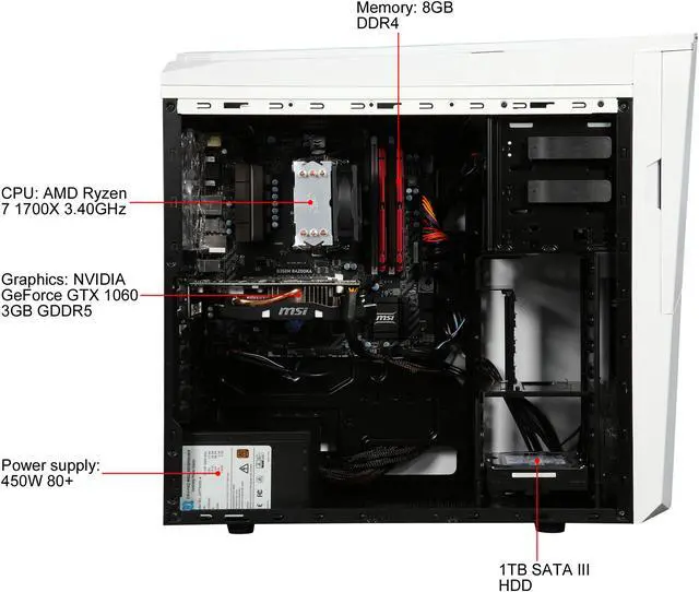 Alt view image 7 of 10 - CyberpowerPC Gaming Desktop Gamer Master 2021W AMD Ryzen 7 1700X 8GB DDR4 1TB HDD GeForce GTX 1060 Windows 10 Home 64-Bit