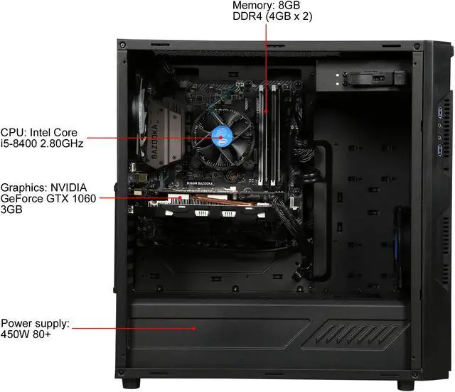 Alt view image 6 of 9 - CyberpowerPC Gaming Desktop Gamer Xtreme C565 Intel Core i5+ 8th Gen 8400 (2.80 GHz) 8 GB DDR4 1 TB HDD 16 GB Optane Memory NVIDIA GeForce GTX 1060 Windows 10 Home 64-Bit