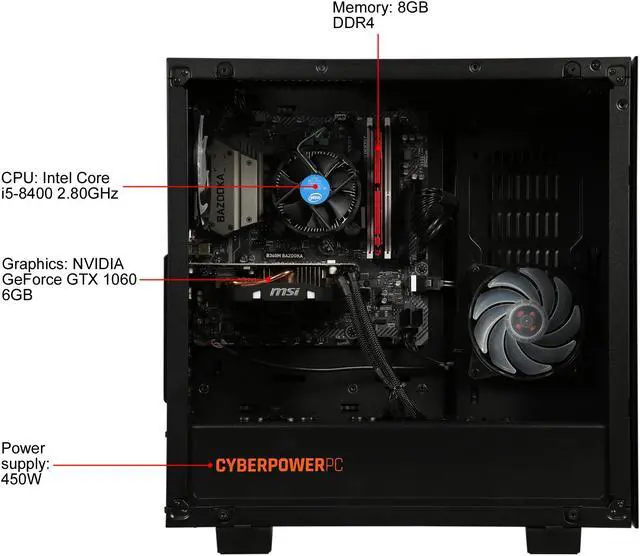 Alt view image 8 of 10 - CyberpowerPC Gaming Desktop Gamer Xtreme C565X Intel Core i5-8400 8GB DDR4 2TB HDD 240GB SSD GeForce GTX 1060 Windows 10 Home 64-bit