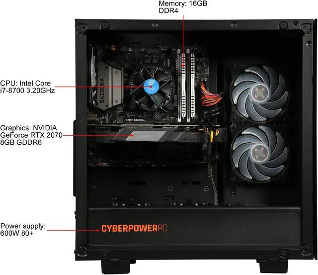 Alt view image 6 of 9 - CyberpowerPC Gaming Desktop Gamer Xtreme C780T Intel Core i7-8700 16GB DDR4 2TB HDD 16 GB Optane Memory GeForce RTX 2070 Windows 10 Home 64-Bit