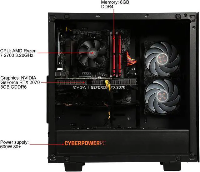 Alt view image 6 of 10 - CyberpowerPC Gaming Desktop Gamer Master 2787D AMD Ryzen 7 2700 8GB DDR4 1TB HDD 240GB SSD GeForce RTX 2070 Windows 10 Home 64-bit