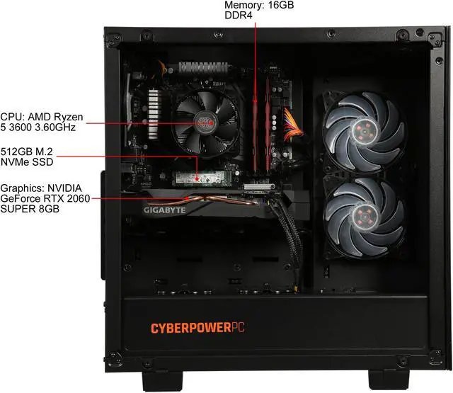 Alt view image 6 of 10 - CYBERPOWERPC Gamer Master (GM3666S) - Gaming Desktop PC - AMD Ryzen 5 3600 (6-Core 3.6 GHz), NVIDIA GeForce RTX 2060 SUPER (8 GB), 16 GB DDR4, 512 GB SSD, AMD B450, Windows 10 Home 64-bit