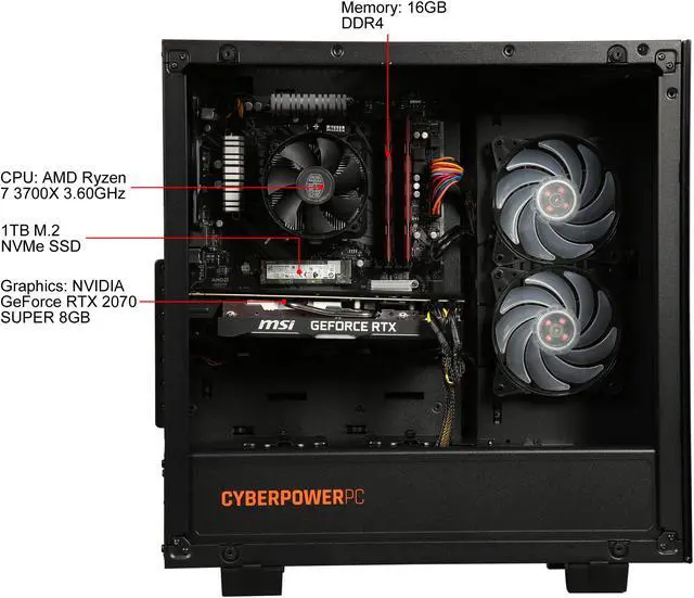 Alt view image 5 of 9 - CYBERPOWERPC Gamer Master (GM3767S) - Gaming Desktop PC - AMD Ryzen 7 3700X (8-Core 3.6 GHz), NVIDIA GeForce RTX 2070 SUPER (8 GB), 16 GB DDR4, 1 TB SSD, AMD B450, Windows 10 Home 64-bit