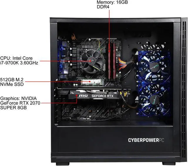 Alt view image 6 of 9 - CYBERPOWERPC - Gaming Desktop PC - Intel Core i7-9700K (8-Core 3.6 GHz), NVIDIA GeForce RTX 2070 SUPER (8 GB), 16 GB DDR4, 500 GB SSD, Intel Z390, Windows 10 Home 64-bit Gamer Xtreme (GX9767S)