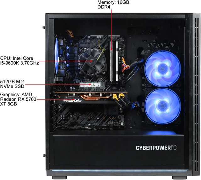 Alt view image 4 of 9 - CyberpowerPC - Gaming Desktop PC - Intel Core i5-9600K (3.70 GHz) AMD Radeon RX 5700 XT 16 GB DDR4 512 GB SSD Windows 10 Home 64-bit Gamer Xtreme 9665XT