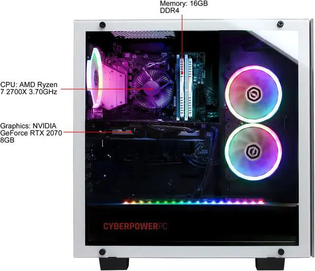 Alt view image 8 of 8 - CyberpowerPC Gaming Desktop Gamer Force ET8832 AMD Ryzen 7 2700X 16GB DDR4 2TB HDD 240GB SSD GeForce RTX 2070 Windows 10 Home 64-bit