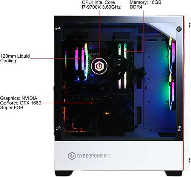 Alt view image 4 of 4 - CyberpowerPC Gaming Desktop Gamer Xtreme 99009 Intel Core i7-9700K 16GB DDR4 2TB HDD 512 GB NVMe SSD GeForce GTX 1660 SUPER Windows 10 Home 64-bit