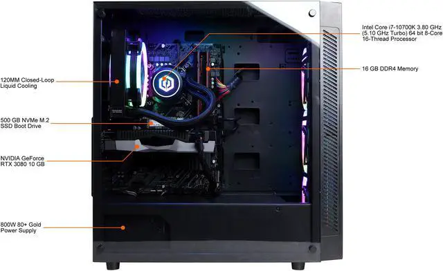 Alt view image 6 of 6 - CyberpowerPC Gaming Desktop Gamer Xtreme C768LQ Intel Core i7-10700K 16GB DDR4 1TB HDD 500GB SSD GeForce RTX 3080 Windows 10 Home 64-bit