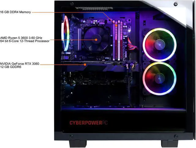 Alt view image 6 of 6 - CyberpowerPC Gaming Desktop Gamer Master GM60060 AMD Ryzen 5 3600 16GB DDR4 1TB HDD 500 GB NVMe M.2 SSD GeForce RTX 3060 Windows 10 Home 64-bit