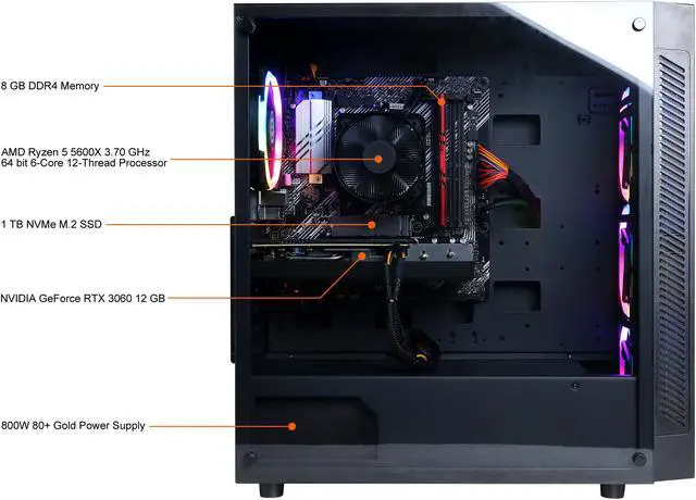 Alt view image 6 of 6 - CyberpowerPC Gaming Desktop Gamer Master GM60070 AMD Ryzen 5 5600X 8GB DDR4 1 TB NVMe M.2 SSD GeForce RTX 3060 Windows 10 Home 64-bit