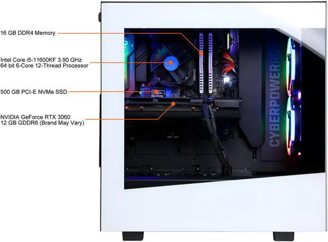 Alt view image 7 of 8 - CyberpowerPC Gaming Desktop Gamer Xtreme GXi1280V4 Intel Core i5-11600KF 16GB DDR4 500GB PCIe SSD GeForce RTX 3060 Windows 10 Home 64-bit