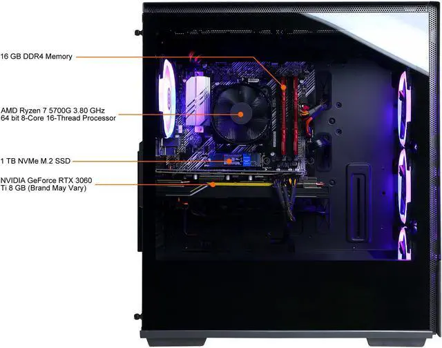 Alt view image 7 of 7 - CyberpowerPC Gaming Desktop Gamer Master GM61100 AMD Ryzen 7 5700G 16GB DDR4 1 TB M.2 NVMe SSD GeForce RTX 3060 Ti Windows 11 Home 64-bit