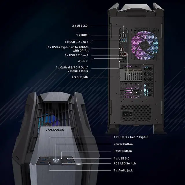 Alt view image 7 of 7 - GIGABYTE AORUS Gaming Desktop PC, AMD Ryzen 7 9800X3D, GIGABYTE RTX 5080, 64GB DDR5 RAM, 2TB Gen5 NVMe SSD, Windows 11 Home, AORUS SUPREME 5 AS5A7N8-5001