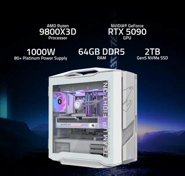 Alt view image 4 of 9 - GIGABYTE AORUS Gaming Desktop PC, AMD Ryzen 7 9800X3D, AORUS RTX 5090, 64GB DDR5 RAM, 2TB Gen5 NVMe SSD, Windows 11 Home, AORUS SUPREME 5 ICE AS5IA7N9-5002