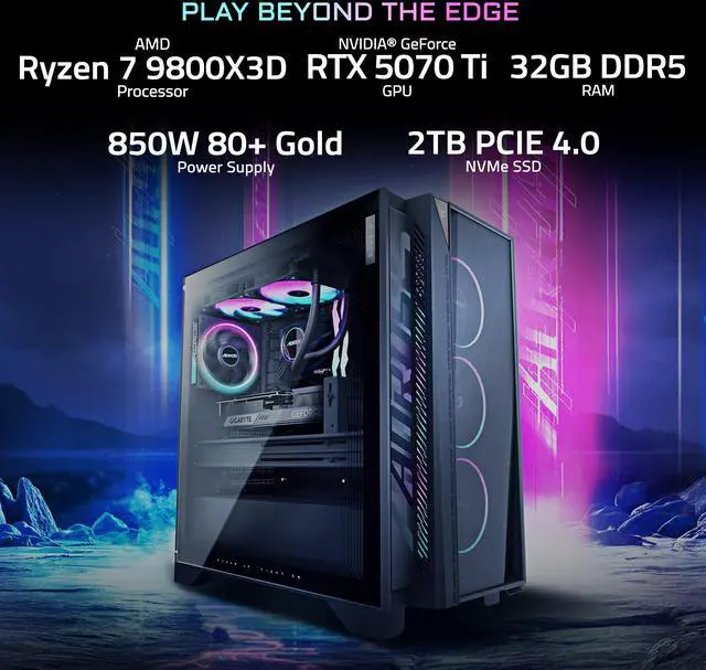 Alt view image 10 of 16 - GIGABYTE AORUS PRIME 5 Gaming Desktop PC, AMD Ryzen 7 9800X3D, GIGABYTE RTX 5070Ti, 32GB DDR5, 2TB PCIe 4.0 SSD, Windows 11 Home, Black