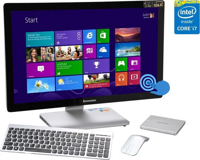 Main image of Lenovo All-in-One PC A740 (F0AM004JUS) Intel Core i7-4558U 8GB DDR3 1TB HDD 8GB SSD 27" Touchscreen Windows 8.1 64-Bit