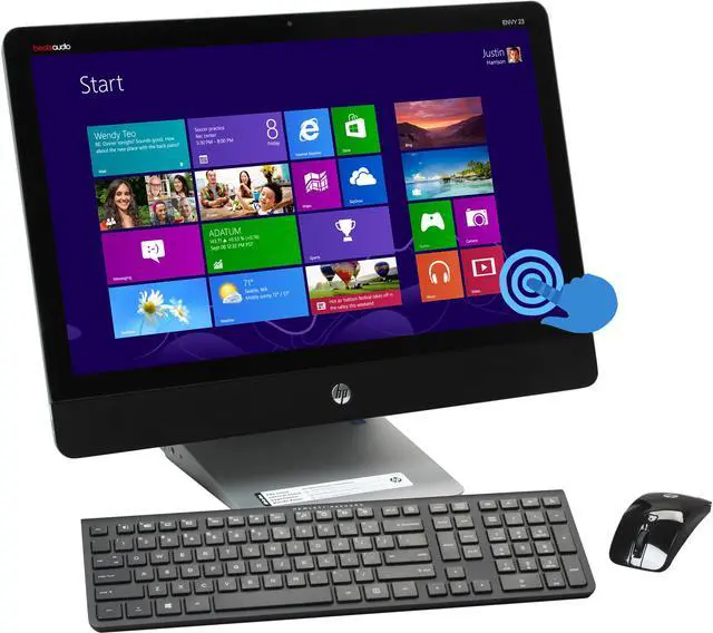 Main image of HP Desktop PC ENVY 23-k110 (F3D51AA#ABA) Intel Core i3-4130T 4GB DDR3 1TB SATA 6G Solid State Hybrid Drive with 8GB SSD acceleration cache HDD 23" Touchscreen Windows 8.1