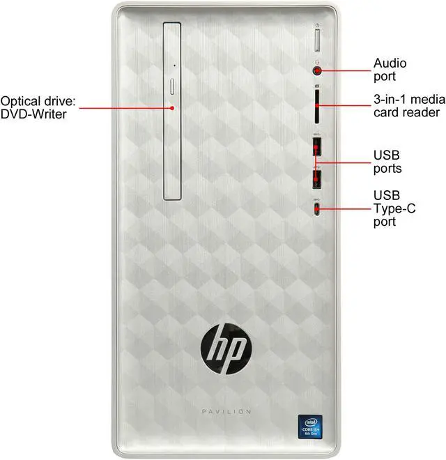 Alt view image 2 of 9 - HP Desktop Computer Pavilion 590-p0050 Intel Core i5-8400 8GB DDR4 1TB HDD 16 GB Optane Memory Intel UHD Graphics 630 Windows 10 Home 64-Bit