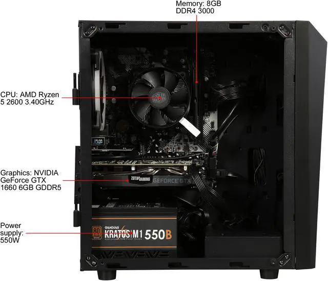 Alt view image 15 of 19 - SkyTech - Gaming Desktop PC - Ryzen 5 2600 (3.40 GHz), NVIDIA GeForce GTX 1660 6 GB, 500 GB SSD, 8 GB DDR4, RGB, AC WiFi, Windows 10 Home 64-bit, Blaze II