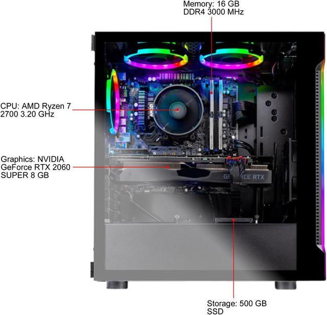Alt view image 6 of 10 - Skytech - Gaming Desktop PC - AMD Ryzen 7 2700 (8-Core 3.2 GHz), NVIDIA GeForce RTX 2060 SUPER (8 GB), 16 GB DDR4, 500 GB SSD, AMD B450, Windows 10 Home 64-bit, Shadow