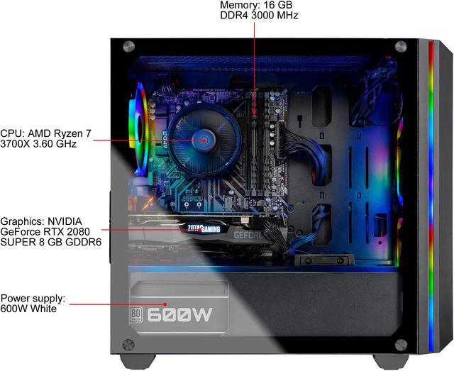Alt view image 7 of 11 - Skytech Chronos Mini Gaming Computer PC Desktop - Ryzen 7 3700X 3.6 GHz, RTX 2080 Super 8 GB, 1 TB SSD, 16 GB DDR4 3000 MHz, Stock RGB Heatsink, Windows 10 Home 64-bit, 802.11ac Wi-Fi, 600W White PSU, Front Mesh
