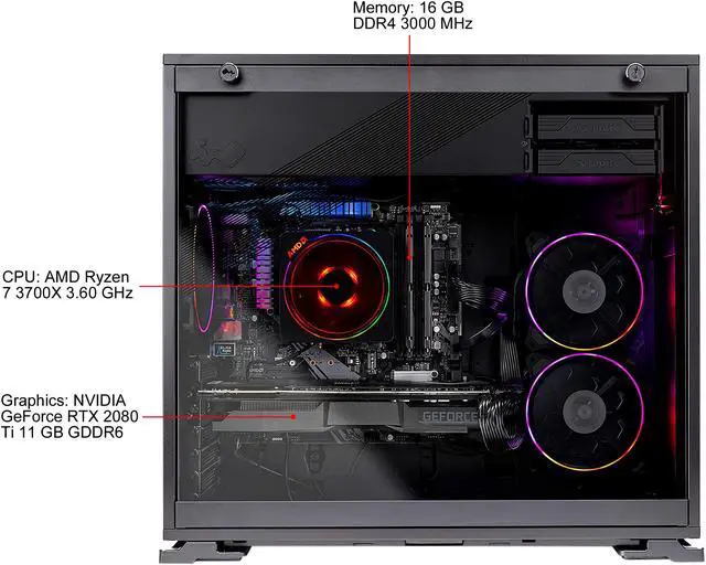 Alt view image 7 of 7 - Skytech AZURE Gaming Computer PC Desktop - AMD Ryzen 7 3700X 3.6 GHz, RTX 2080 Ti 11 GB, 1 TB NVMe SSD, 16 GB DDR4 3000 MHz, Windows 10 Home 64-bit, 802.11ac Wi-Fi, 650W Gold