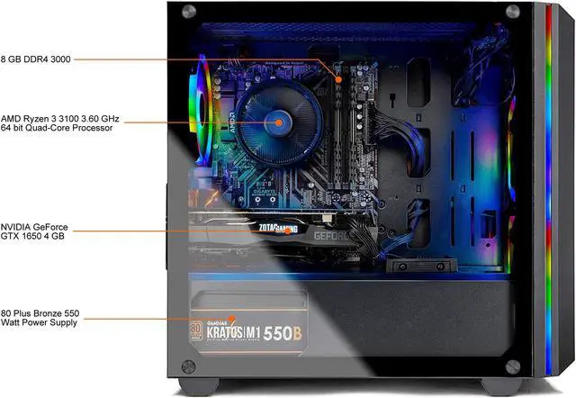 Alt view image 4 of 8 - Skytech Gaming Desktop Chronos Mini AMD Ryzen 3 3100 8GB DDR4 500GB SSD GeForce GTX 1650 Windows 10 Home 64-bit