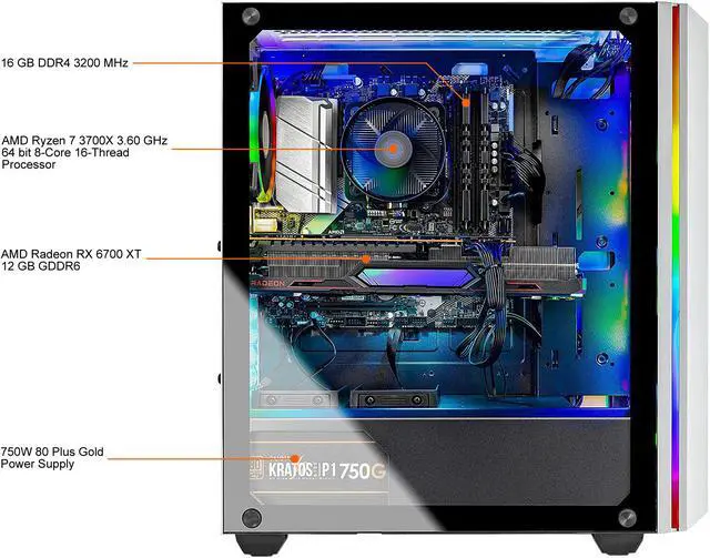 Alt view image 5 of 7 - Skytech Chronos - AMD Ryzen 7 3700X - Radeon RX 6700 XT - 16GB DDR4 3200 - 1TB SSD - B550M MB - 750W Gold PSU -  ARGB Fans - AC WiFi - Windows 10 Home - Gaming Desktop