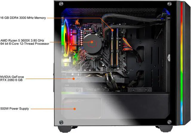 Alt view image 5 of 5 - Skytech Chronos Mini Gaming Computer PC Desktop - Ryzen 5 3600X 6-Core 3.80 GHz, RTX 2060 6 GB, 1 TB SSD, 16 GB DDR4 3000, 240mm AIO, B450M MB, AC WiFi, Windows 10 Home 64-bit, Black