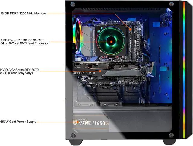 Alt view image 7 of 7 - Skytech Chronos Gaming PC Desktop - AMD Ryzen 7 3700X 3.60 GHz, RTX 3070 8 GB, 16 GB DDR4 3200, 1 TB NVMe SSD, B550 Motherboard, 650W Gold PSU, Windows 10 Home 64-bit, AC WiFi