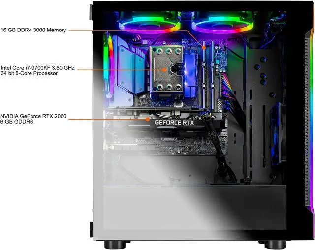 Alt view image 6 of 6 - Skytech Shadow Gaming Computer PC Desktop - Core i7-9700KF 8-Core 3.60 GHz, RTX 2060 6 GB, 1 TB SSD, 16 GB DDR4 3000, RGB Fans, AC WiFi, Windows 10 Home 64-bit, Black