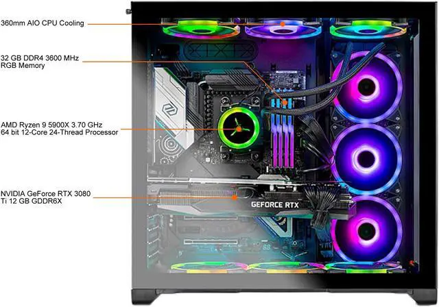 Alt view image 5 of 6 - Skytech Gaming PC Desktop AMD Ryzen 9 5900X 3.70GHz, NVIDIA GeForce RTX 3080 Ti 12GB, 32GB DDR4 3600 RGB, 1TB NVMe Gen 4, 850W Gold PSU, 360MM AIO, 11AC WiFi, Windows 10 Home 64-bit