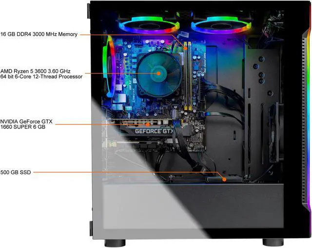 Alt view image 5 of 5 - Skytech Gaming PC Desktop AMD Ryzen 5 3600 6-Core, GTX 1660 Super 6GB, 16GB DDR4, 500GB SSD, 11AC WiFi, Windows 10 Home 64-bit