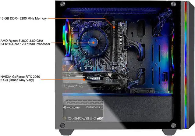 Alt view image 5 of 7 - Skytech Chronos Mini Gaming PC Desktop - AMD Ryzen 5 3600 6-Core 3.6GHz (4.2GHz Max Boost), RTX 2060, 16GB DDR4 3200 MHz, 1TB SSD, AC WiFi, Windows 10 Home 64-bit, Black (Refurbished)