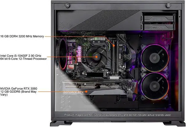 Alt view image 5 of 7 - Skytech Azure Gaming PC Desktop - Intel Core i5-10400F 2.9 GHz (4.3 GHz Max Boost), RTX 3060, 16GB DDR4 3200MHz, 1TB SSD, AC WiFi, Windows 10 Home 64-bit, Black