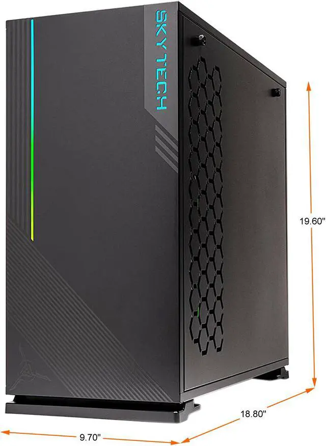 Alt view image 3 of 7 - Skytech Azure Gaming PC Desktop - Intel Core i5-10400F 2.9 GHz (4.3 GHz Max Boost), RTX 3060, 16GB DDR4 3200MHz, 1TB SSD, AC WiFi, Windows 10 Home 64-bit, Black