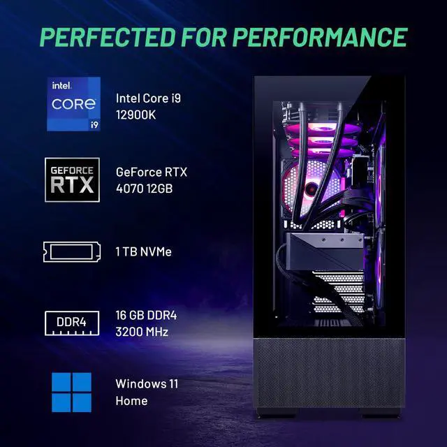 Alt view image 8 of 13 - Skytech Azure 2 Gaming PC Desktop - Intel Core i9 12900K 3.2 GHz, NVIDIA RTX 4070, 1TB NVMe SSD, 16GB DDR4 RAM 3200, 750W GOLD PSU, 360mm AIO, Wi-Fi, Windows 11 Home 64-bit