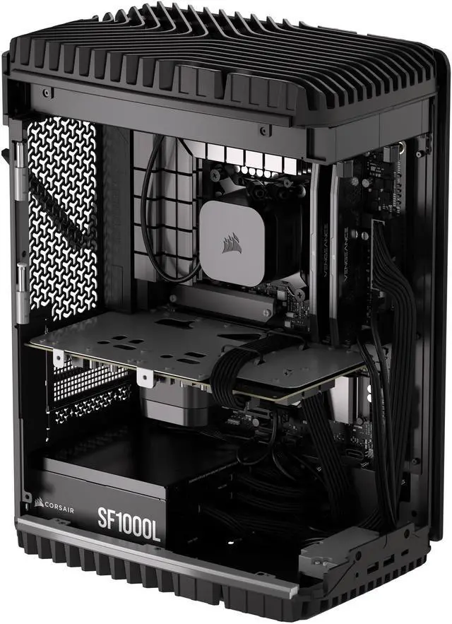 Alt view image 7 of 11 - CORSAIR ONE i500 Wood Dark PC - Liquid Cooled Intel Core i9 14900K CPU - Liquid Cooled NVIDIA GeForce RTX 4090 Graphics - 64GB CORSAIR VENGEANCE DDR5 Memory