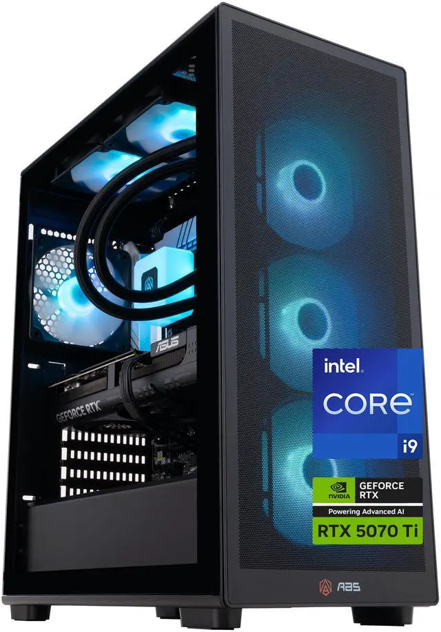 ABS Stratos Aqua Gaming PC Powered by Asus - Windows 11 - Intel Core i9-14900KF - RTX 5070 Ti 16GB - DLSS 4 - AI-Powered Performance - 32GB DDR5 6400 - 2TB M.2 NVMe SSD - SA14900KF5070TI2