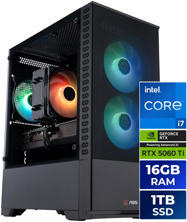 Main image of ABS Cyclone Aqua Prebuilt Gaming PC - Windows 11 - Intel Core i7-14700F - GeForce RTX 5060 Ti 16GB - DLSS 4 - 16GB DDR5 - 1TB NVMe SSD