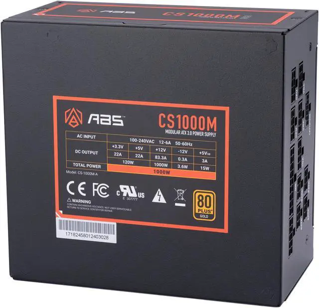 Alt view image 6 of 12 - ABS Cyclops CS1000M PCIE 5, 80 GOLD Fully Modular Gaming PSU, 12VHPWR-12+4 Cable, ATX 3.0 & PCIE 5.1 Ready, 1000W Power Supply, 5 Year Warranty