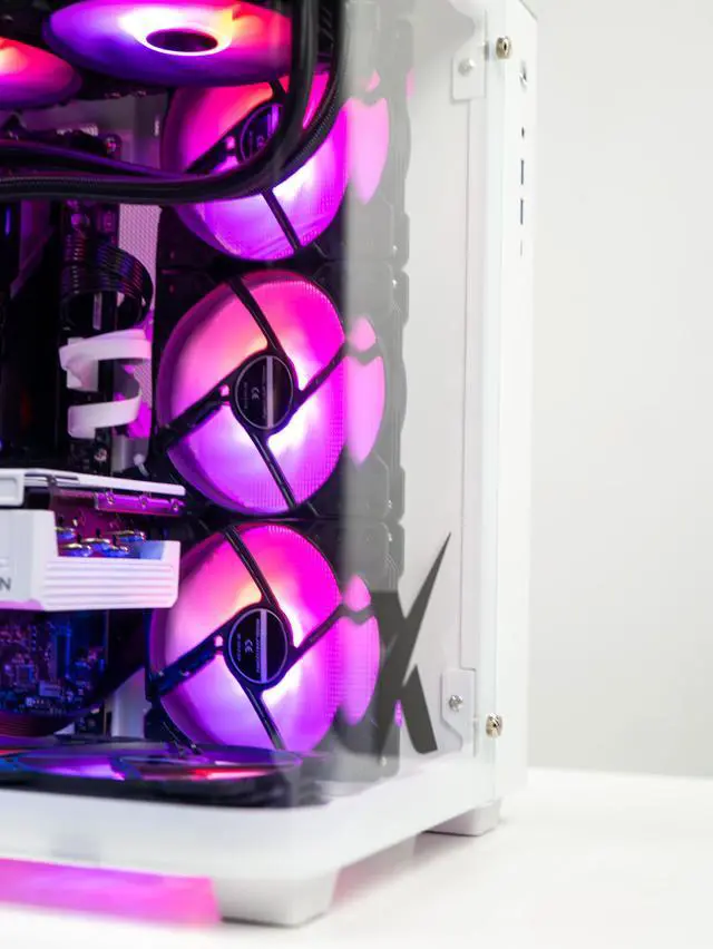Alt view image 5 of 7 - Xidax X-6 Series Intel Core i9 14900KF (up to 6.0GHz), AMD Radeon RX 9070XT 16GB, 2TB NVMe M.2 SSD, 32GB (2x16GB) RAM, Liquid cooling, Genuine Window 11 Home Onami White Gaming Desktop - Assembled & Serviced in Utah