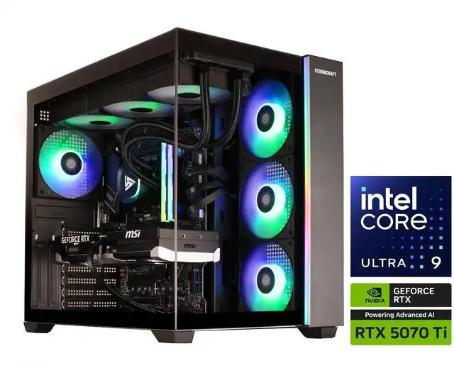 STORMCRAFT Gaming PC Intel Core Ultra 9 285 NVIDIA GeForce RTX 5070 Ti - AI Powered 32GB DDR5 6000MHz RGB 2 TB NVMe SSD 360mm AIO 850W PSU Windows 11 Home - AI FA28500CC-57TN1