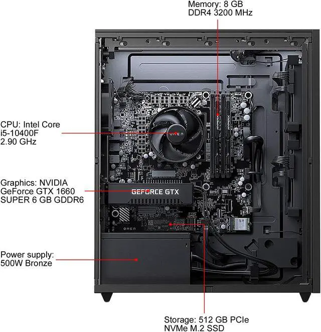Alt view image 6 of 6 - HP OMEN 25L - Intel Core i5-10400F - 8 GB DDR4 - 512 GB PCIe SSD - GeForce GTX 1660 SUPER - Windows 10 Home - Gaming Desktop (GT12-0020)