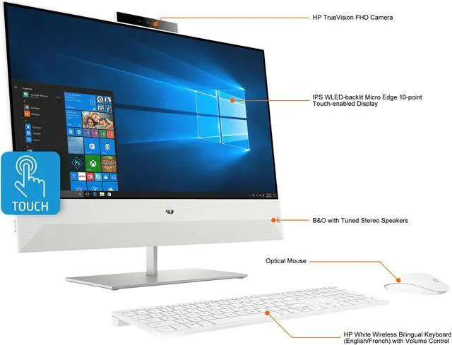 Alt view image 2 of 2 - HP All-in-One Computer (Factory Recertified) Pavilion 24-xa1009 AMD Ryzen 3 3200U 8GB DDR4 2TB HDD 23.8" Touchscreen Windows 10 Home 64-bit