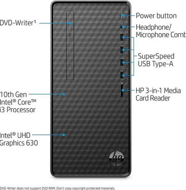 Alt view image 4 of 5 - HP Desktop Computer M01-F1033w Intel Core i3-10100 8GB DDR4 1TB HDD Intel UHD Graphics 630 Windows 10 Home 64-bit